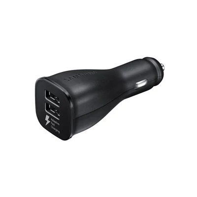 Töltő, Samsung gyári autós töltőfej (EP-LN920U), 2 USB bemenettel, 2000mAh, gyorstöltő, fekete