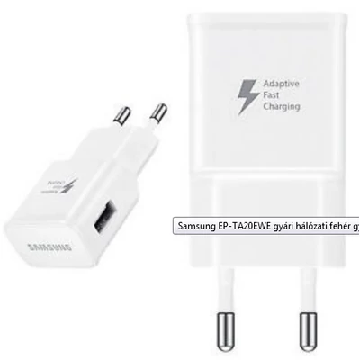 Töltő, hálózati, Samsung töltőfej /EP-TA20EWE/, 2A, gyorstöltő, gyári, fehér, csomagolás nélküli 
