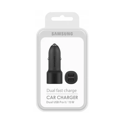 Töltő, Samsung, autós töltőfej, /EP-L1100NBEG/ 2 USB bemenettel, LED világítással,15W, 2A, fekete, bliszteres