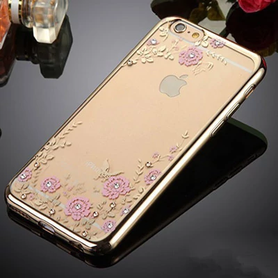 Tok, Ultra-slim szilikon tok, Apple Iphone XS Max, arany keretes, rózsaszín virág mintás, Swarovski kristályos