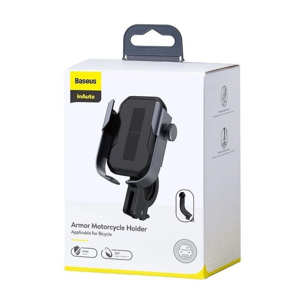 Baseus Armor kerékpár / motorkerékpár kormányára rögzíthető telefontartó, (SUKJA-01), fekete, bliszteres
