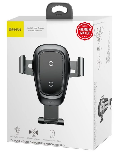 Autós tartó, gravitációs autós tartó szellőzőrácsra, Baseus (WXYL-B0A), wireless töltés, fekete, bliszteres