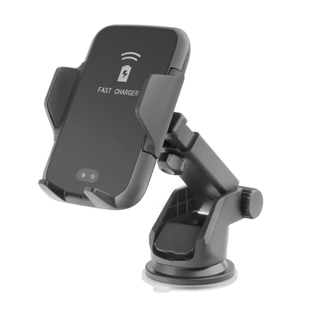 Autós tartó, univerzális, autómata, wireless töltés, fekete, bliszteres