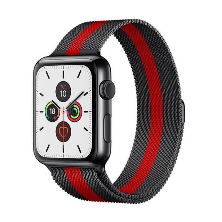 Milánó acél szíj, Apple Watch, Méret: 38/40/41mm, fekete-piros