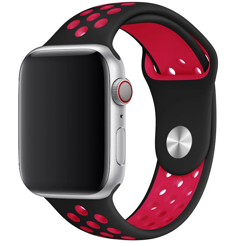 Szilikon sport szíj, Apple Watch, Méret: 42/44/45mm, fekete-piros