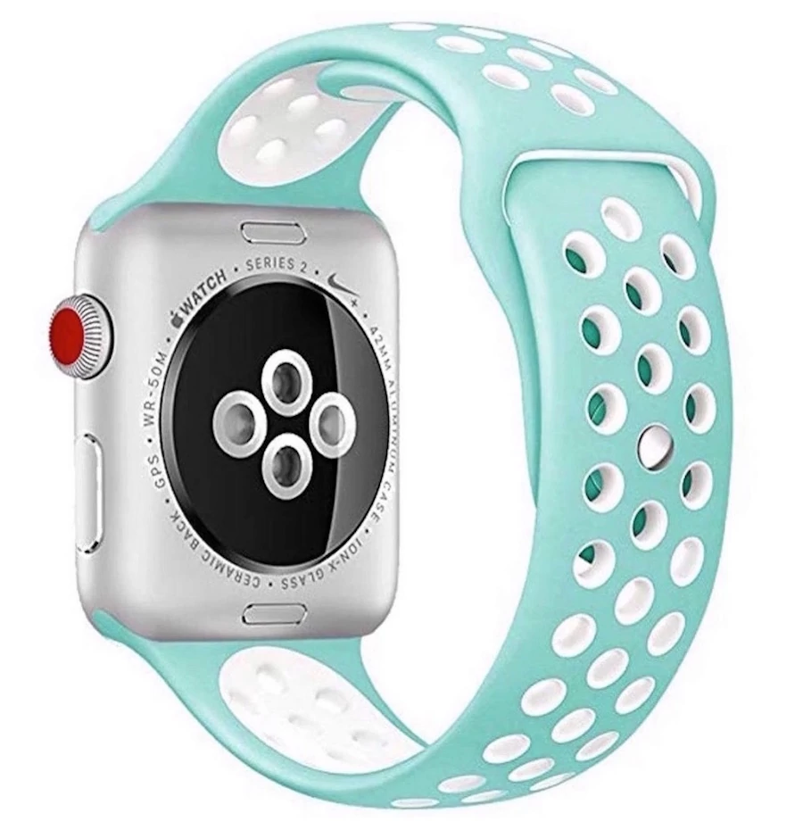 Szilikon sport szíj, Apple Watch, Méret: 38/40/41mm, menta-fehér