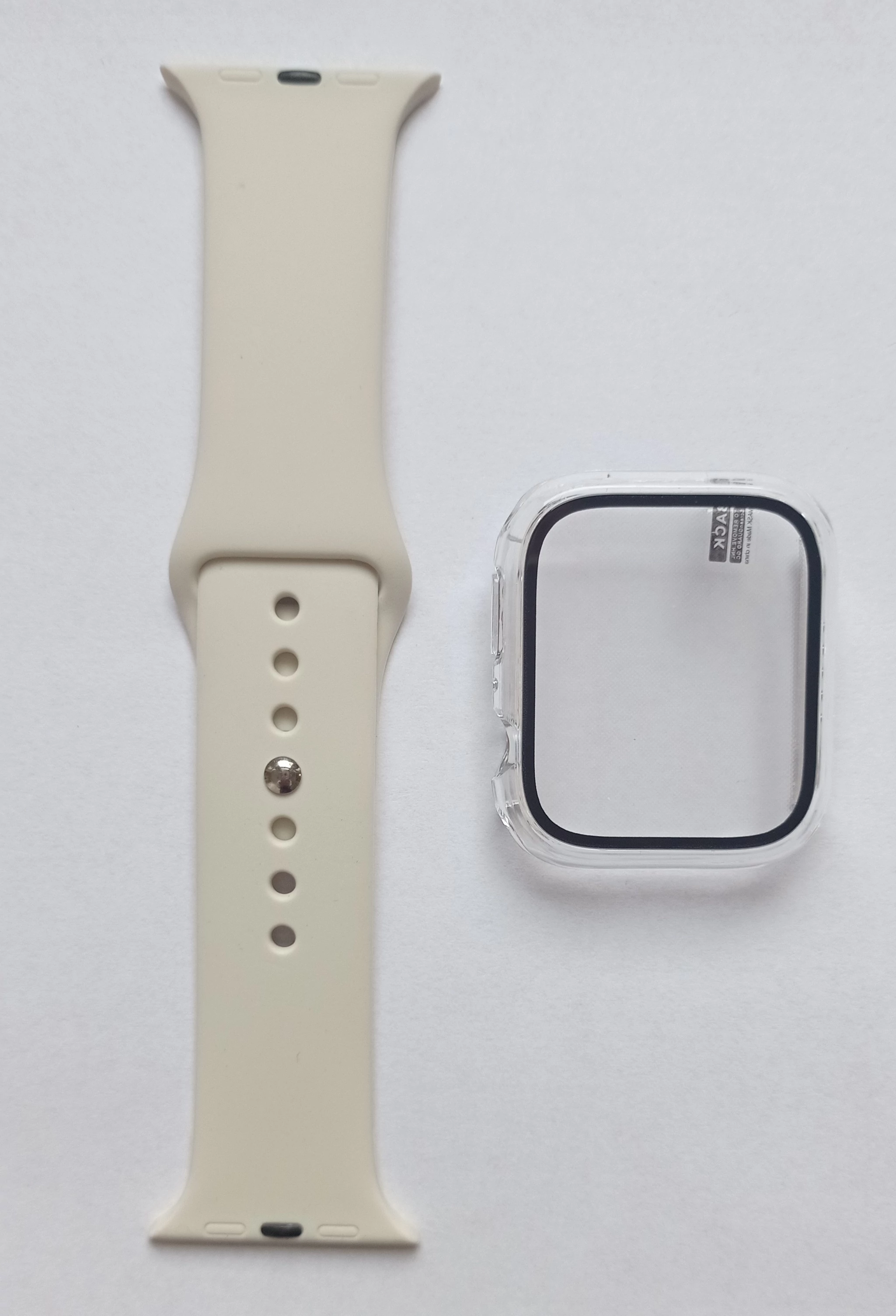 Szilikon szíj és tok, Apple Watch, Méret: 40mm, fehér szíj, átlátszó óratokkal