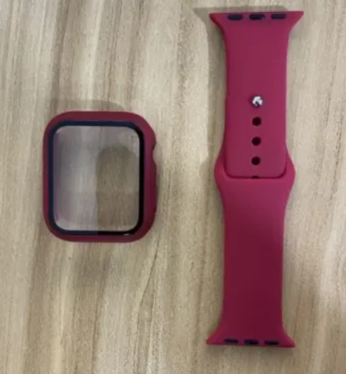 Szilikon szíj és tok, Apple Watch, Méret: 45mm, sötét rózsaszín