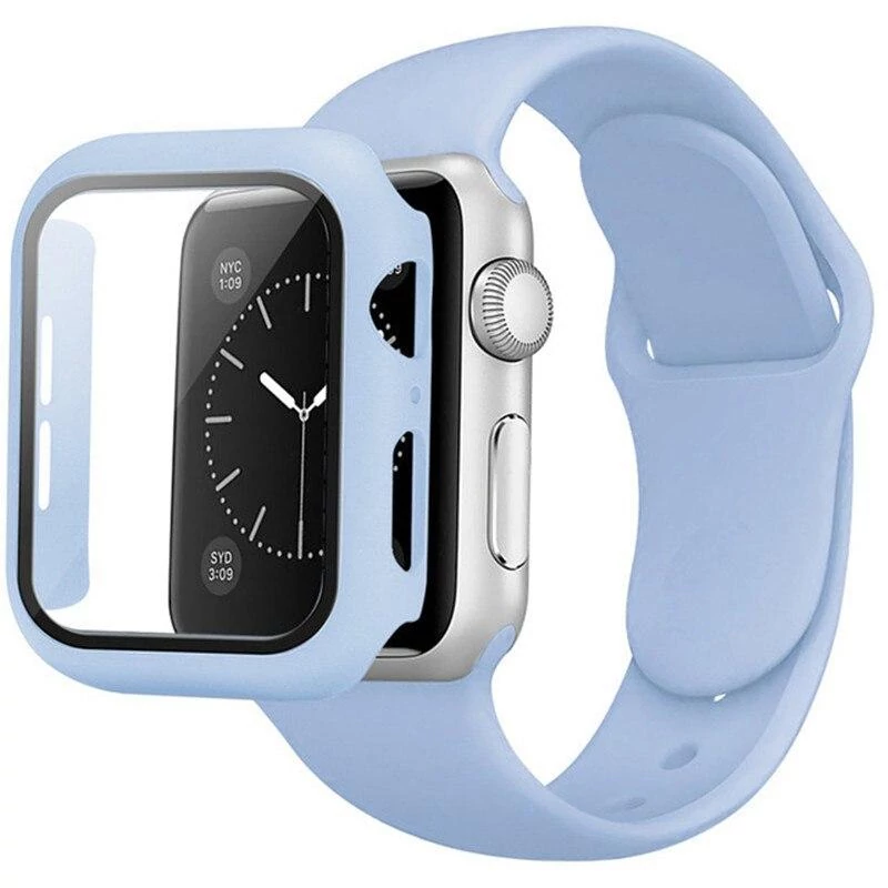 Szilikon szíj és tok, Apple Watch, Méret: 45mm, világoskék