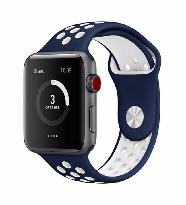 Szilikon sport szíj, Apple Watch, Méret: 42/44/45mm, sötétkék-fehér