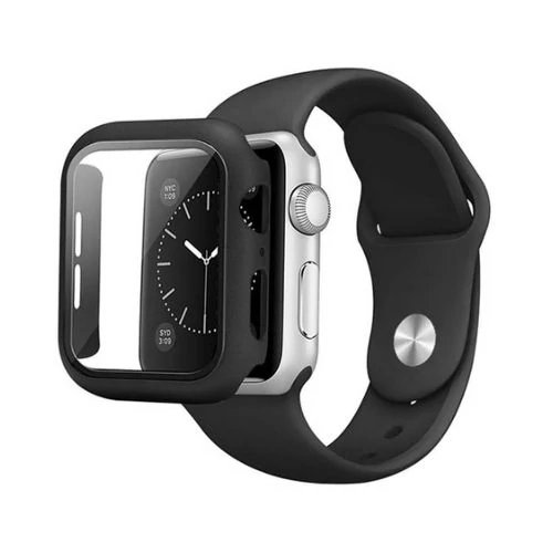 Szilikon szíj és tok, Apple Watch, Méret: 45mm, fekete