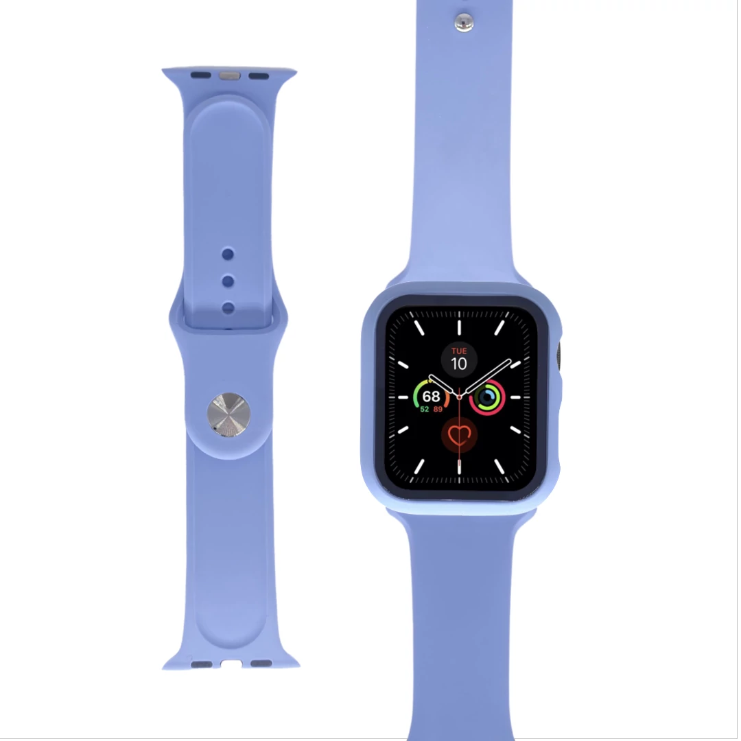 Szilikon szíj és tok, Apple Watch, Méret: 44mm, halvány lila