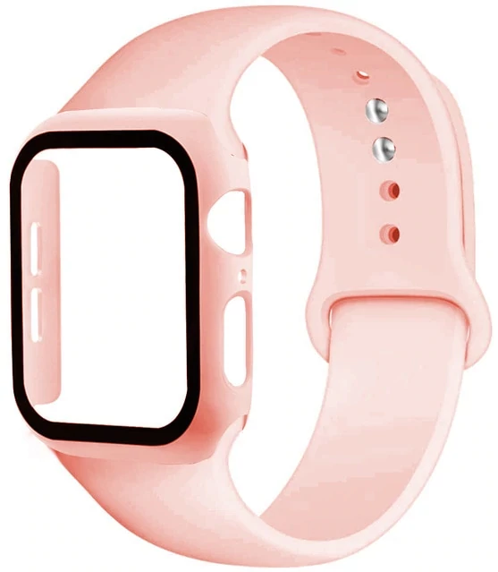 Szilikon szíj és tok, Apple Watch, Méret: 42mm, halvány rózsaszín