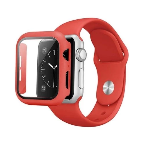 Szilikon szíj és tok, Apple Watch, Méret: 38mm, piros