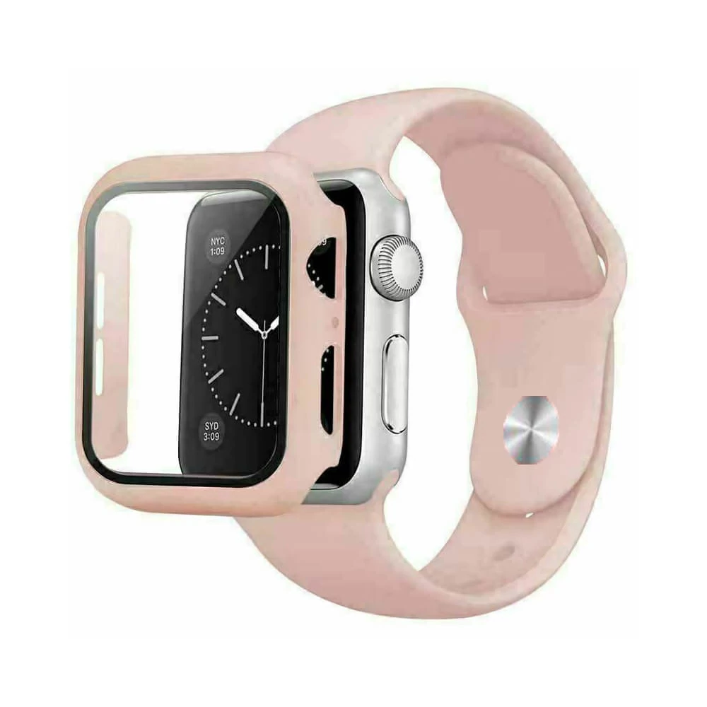 Szilikon szíj és tok, Apple Watch, Méret: 45mm, púder