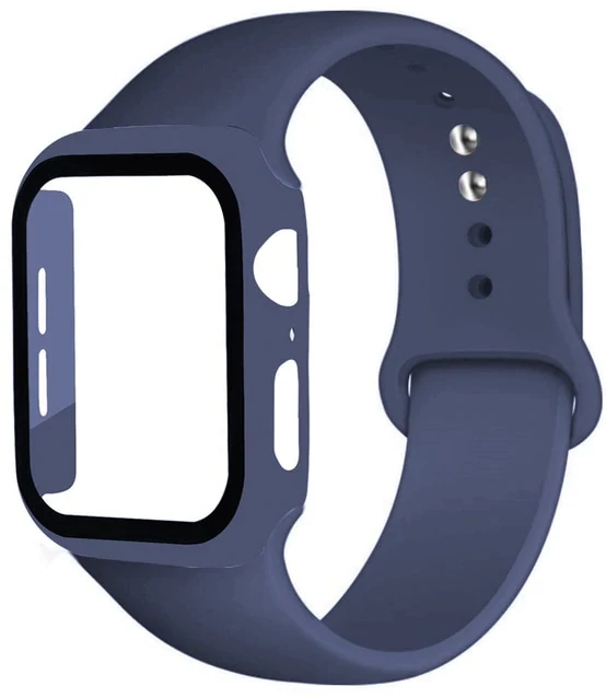 Szilikon szíj és tok, Apple Watch, Méret: 45mm, sötétkék