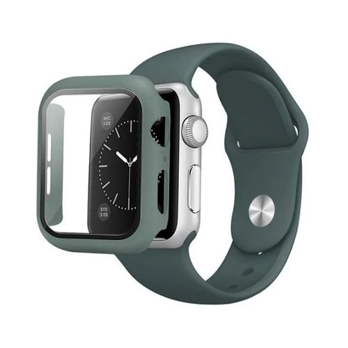 Szilikon szíj és tok, Apple Watch, Méret: 38mm, sötétzöld