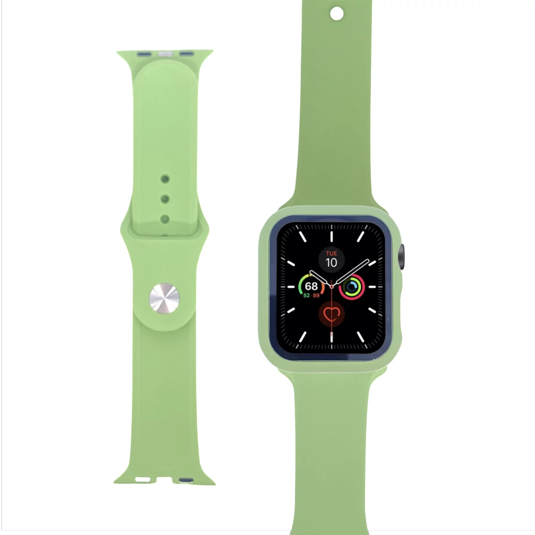 Szilikon szíj és tok, Apple Watch, Méret: 45mm, zöld