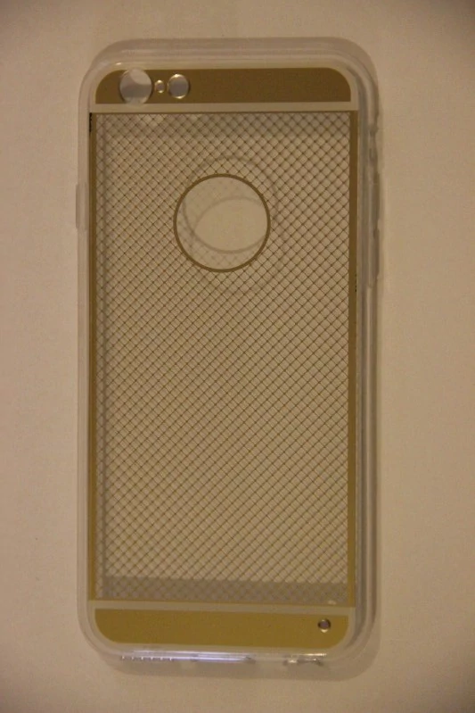 Tok, átlátszó szilikon tok, Apple iPhone 6 / 6S, arany kockás minta, csomagolás nélkül