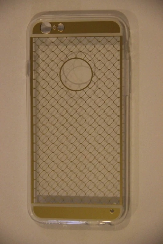 Tok, átlátszó szilikon tok, Apple iPhone 6 / 6S, arany rácsos minta, csomagolás nélkül