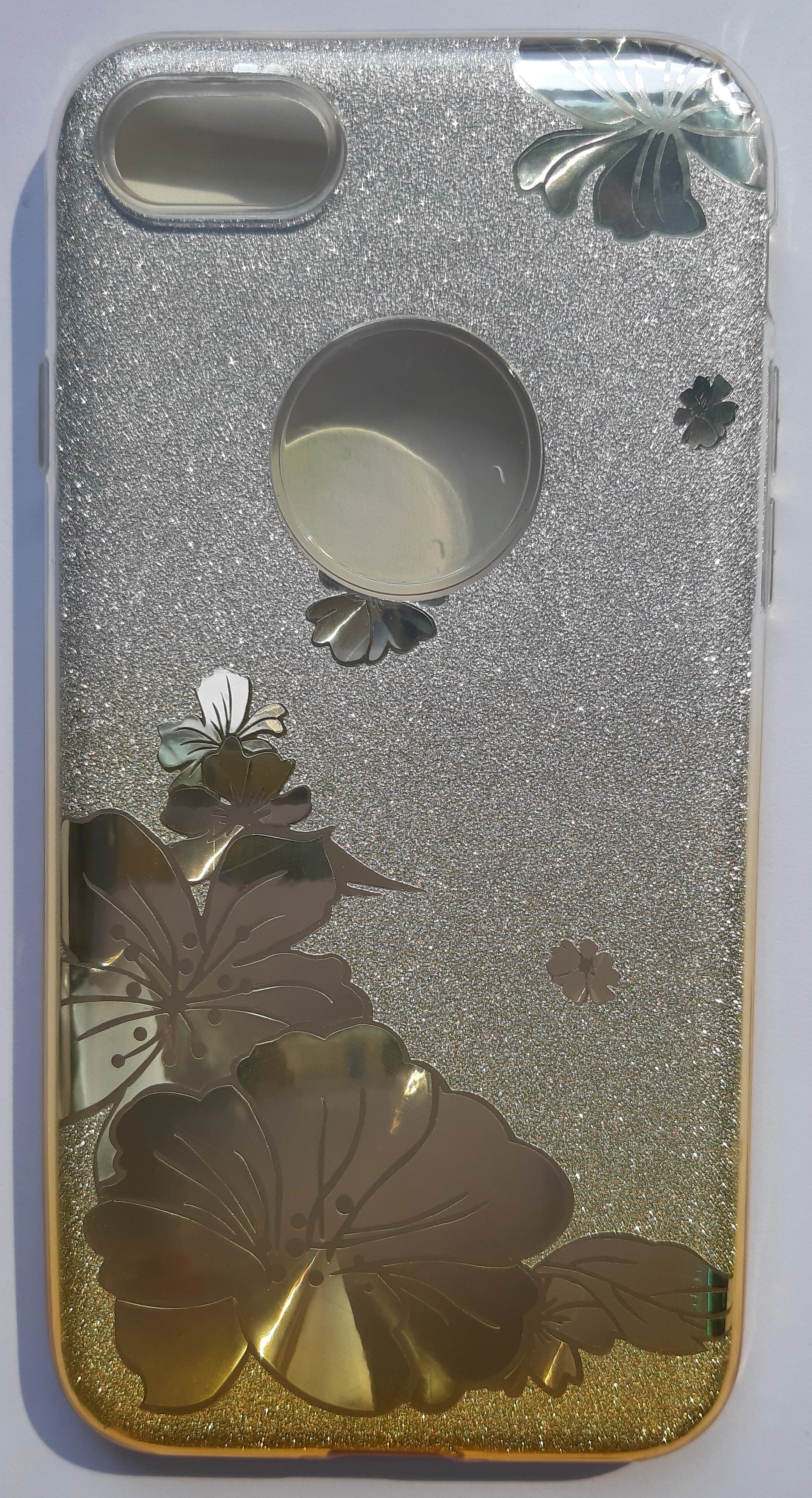 Szilikon tok, Huawei P30 Lite, virág mintás, 3 részes, csillogó arany átmenetes
