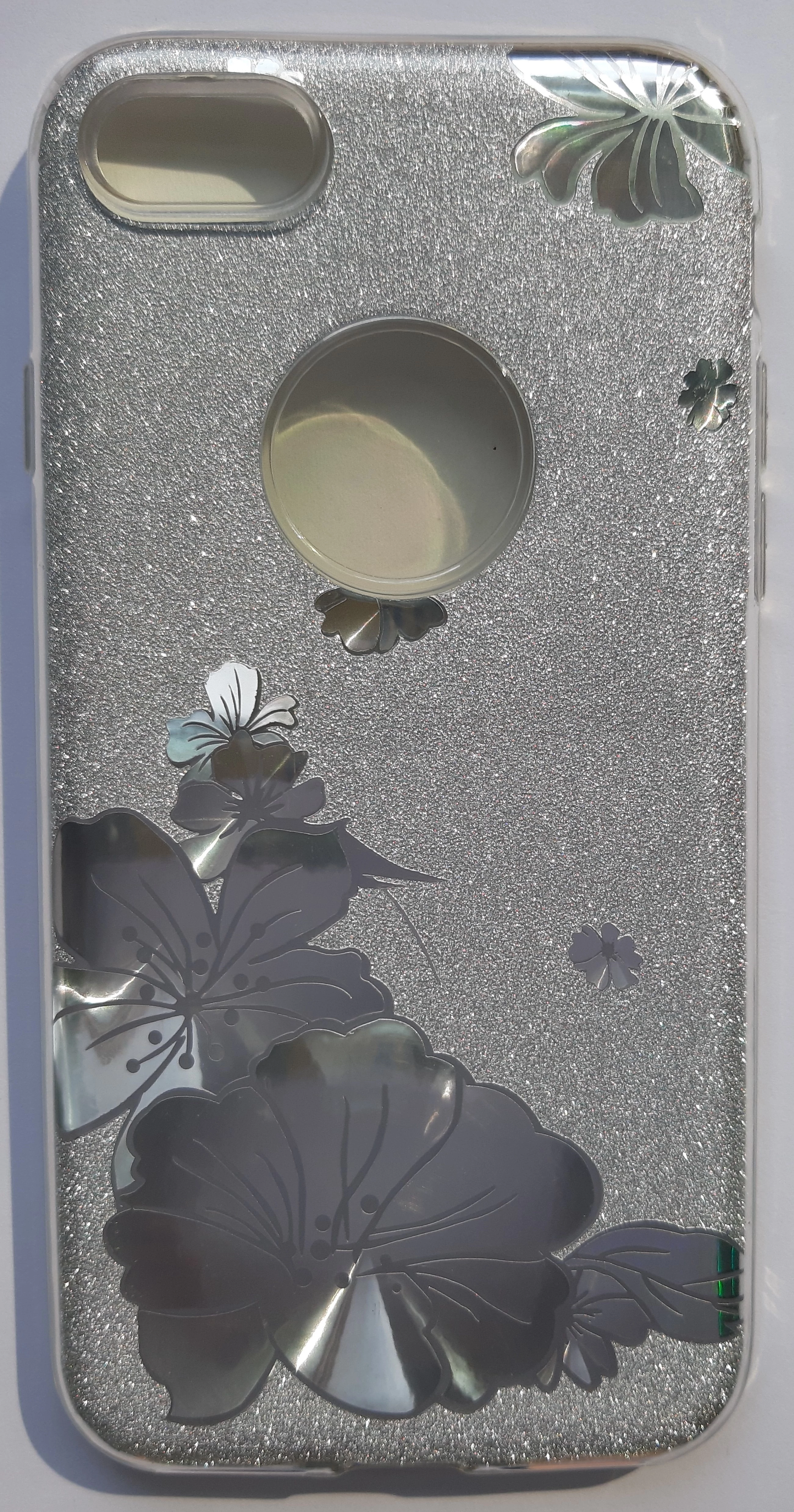 Szilikon tok, Samsung Galaxy A10 A105, virág mintás, 3 részes, csillogó ezüst