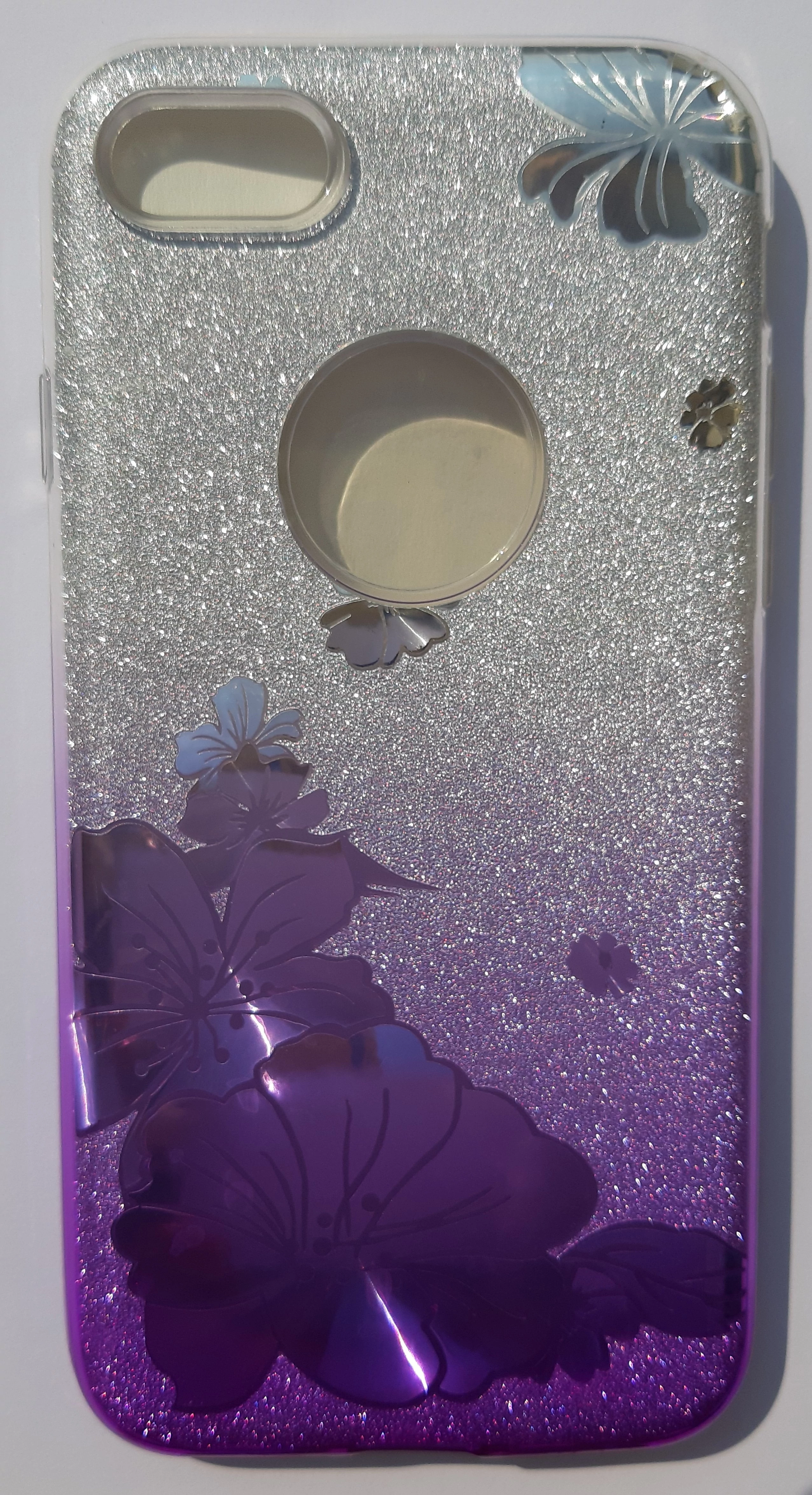 Szilikon tok, Samsung Galaxy A40 A405, virág mintás, 3 részes, csillogó lila átmenetes