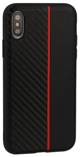Tok, Moto carbon, Apple Iphone XS Max, karbonszálas hátlap, szilikon kerettel, fekete-piros