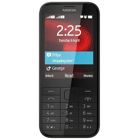 Mobiltelefon, Nokia 225, Kártyafüggetlen, 4G, Dual Sim, fekete