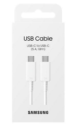 Adatkábel, Samsung, /Type-C / Type-C/, gyári, /EP-DX510JWEGEU/, 5A, fehér, 1,8 m, bliszteres