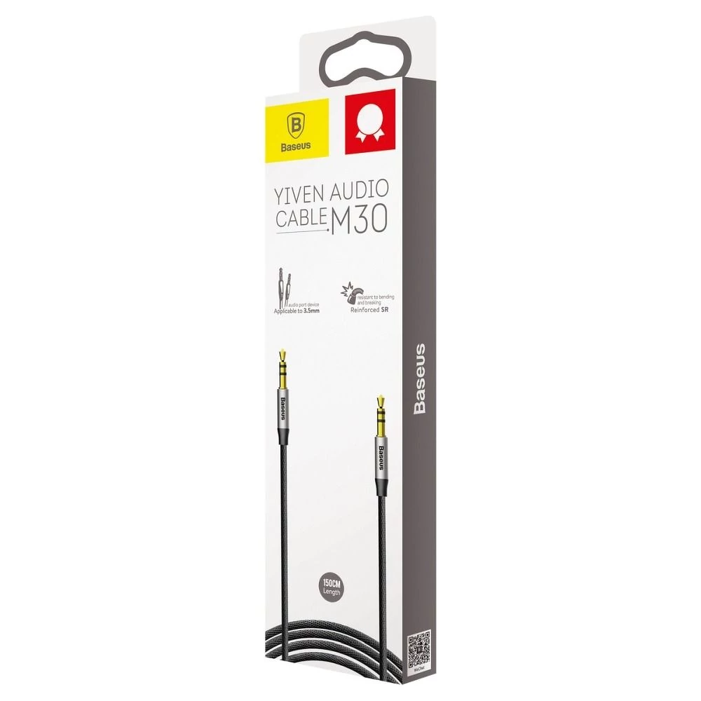 Aux kábel, Baseus M30, /CAM30-CS1/, 3.5mm jack csatlakozóval, 1,5 méter, fekete