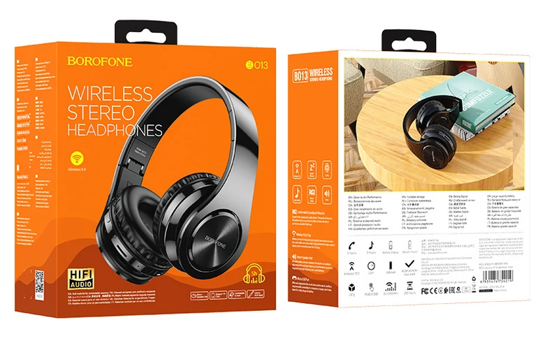 Bluetooth headset, Borofone BO13, sztereó fejhallgató mikrofonnal, fekete, bliszteres