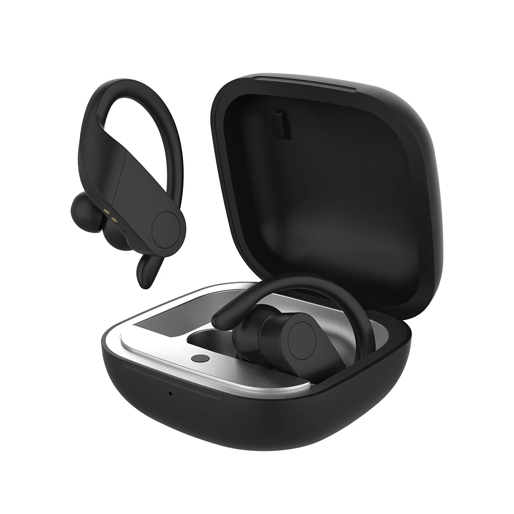 Bluetooth headset, GJBY 08, vezeték nélküli sport fülhallgató, töltő tokkal, fekete, bliszteres