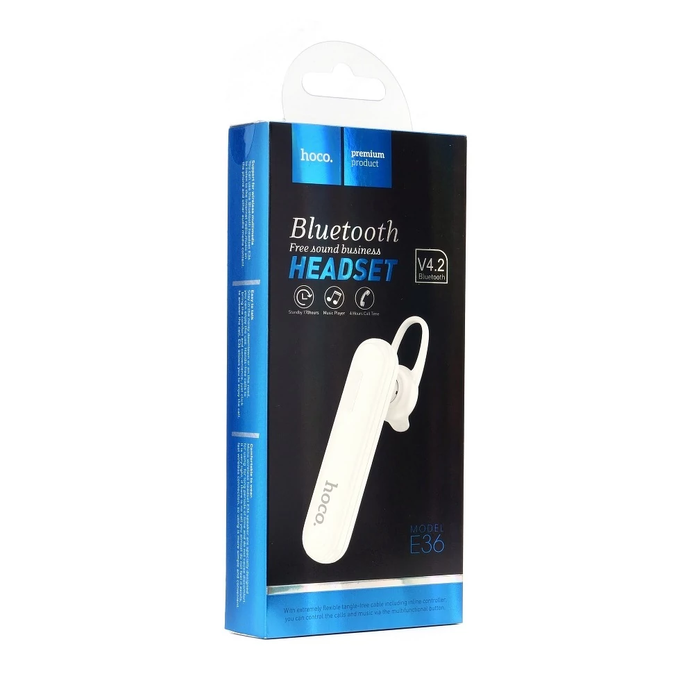 Bluetooth headset, HOCO E36, fehér, bliszteres