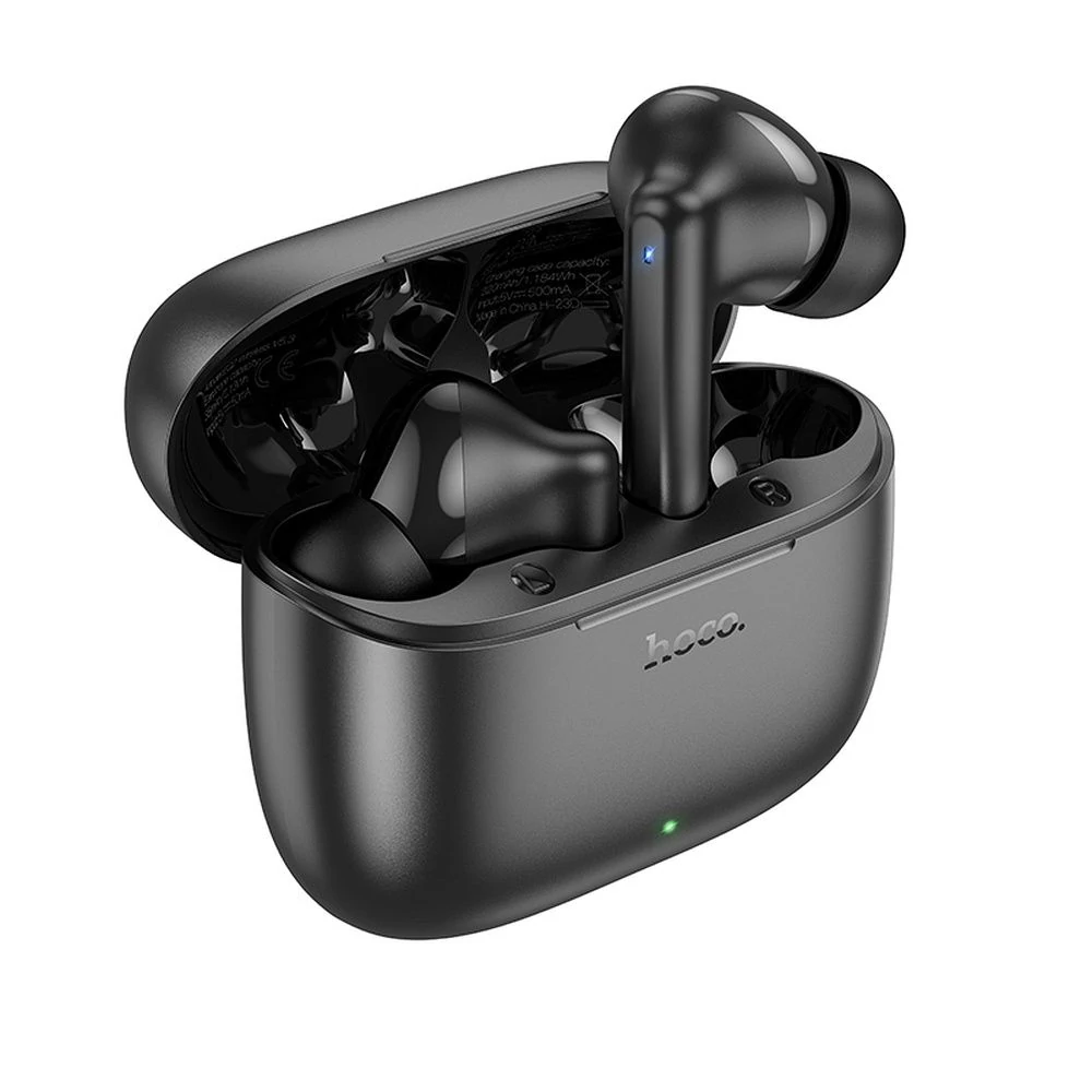 Bluetooth headset, Hoco EQ2, vezeték nélküli fülhallgató, töltő tokkal, fekete, bliszteres