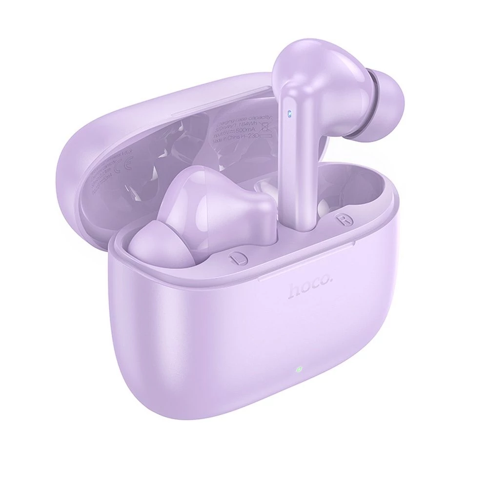 Bluetooth headset, Hoco EQ2, vezeték nélküli fülhallgató, töltő tokkal, lila, bliszteres