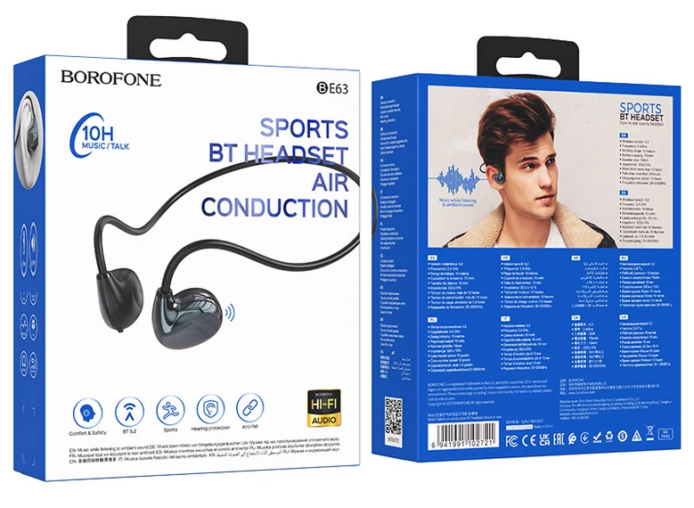 Headset, Borofone BE63 Talent Sport bluetooth headset, nyakba akasztható, fekete, bliszteres