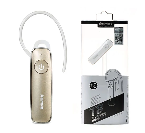 Bluetooth headset, Remax RB-T8, arany, két telefont kezel, bliszteres