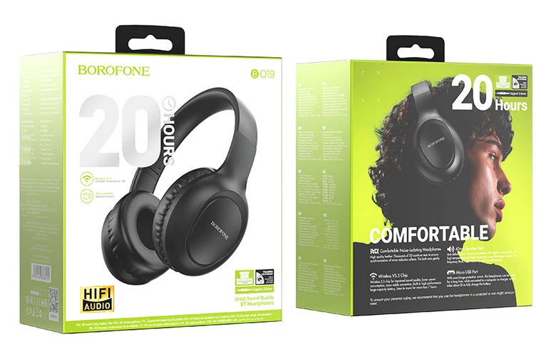 Bluetooth headset, Borofone BO19, sztereó fejhallgató mikrofonnal, fekete, bliszteres