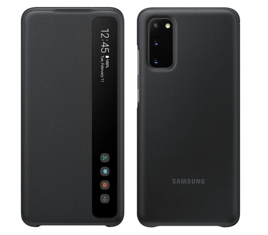Gyári tok, Samsung Galaxy S20, Clear View Cover oldalra nyíló, fekete, bliszteres, OSAM-EF-ZG980CBEG