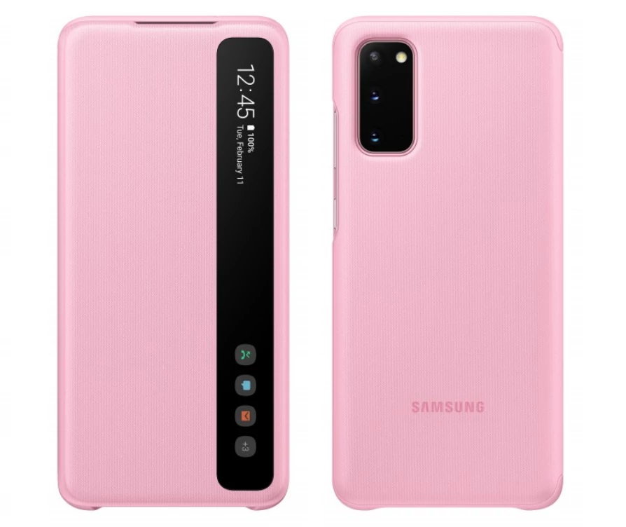 Gyári tok, Samsung Galaxy S20, Clear View Cover oldalra nyíló, rózsaszín, bliszteres, OSAM-EF-ZG980CPEG