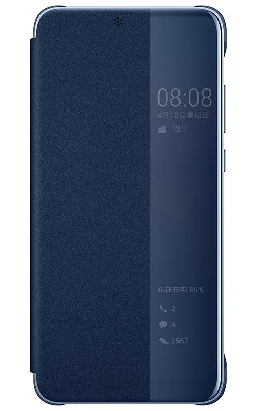 Gyári tok, Huawei P20 Pro, oldalra nyíló műanyag smart flip tok, kék, bliszteres