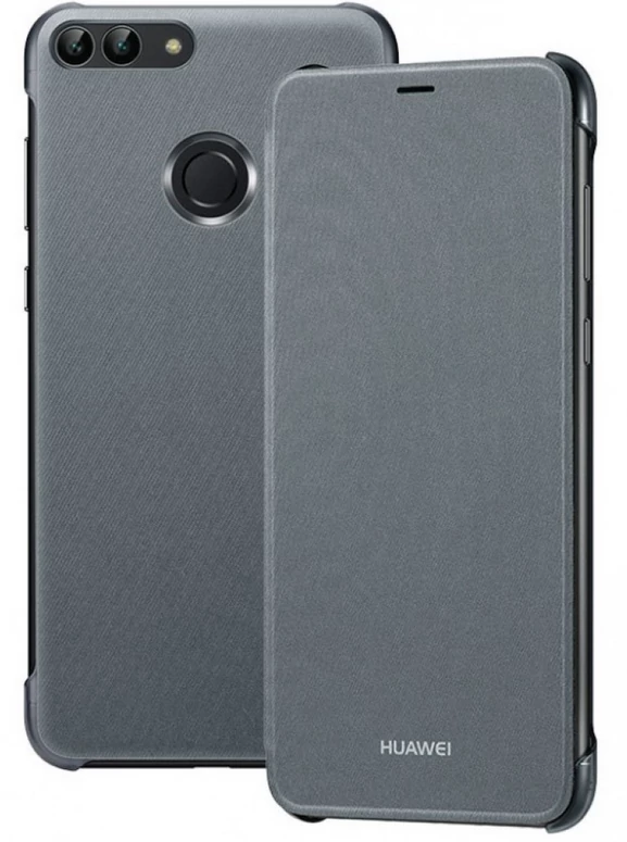 Gyári tok, Huawei P-Smart, oldalra nyíló flip tok, fekete, bliszteres 
