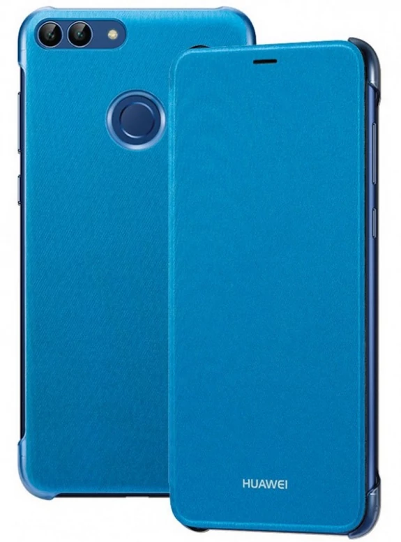 Gyári tok, Huawei P-Smart, oldalra nyíló flip tok, kék, bliszteres 