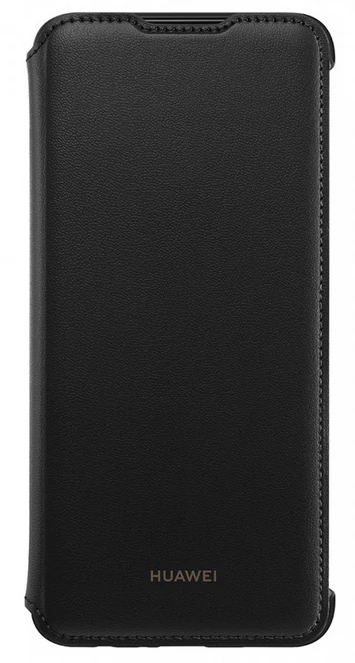 Gyári tok, Huawei P Smart (2019), oldalra nyíló smart flip tok, fekete, bliszteres