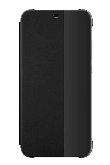 Gyári tok, Huawei P20 Lite, oldalra nyíló műanyag smart flip tok, fekete, bliszteres