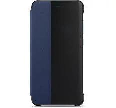 Gyári tok, Huawei P10 Lite, oldalra nyíló smart flip tok, átlátszó kék, bliszteres