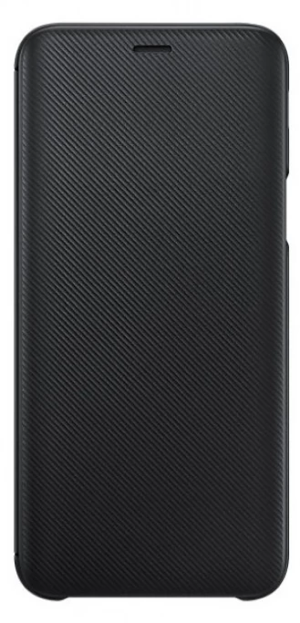 Gyári tok, Samsung Galaxy J6 (2018), oldalra nyíló flip tok, fekete, bliszteres 