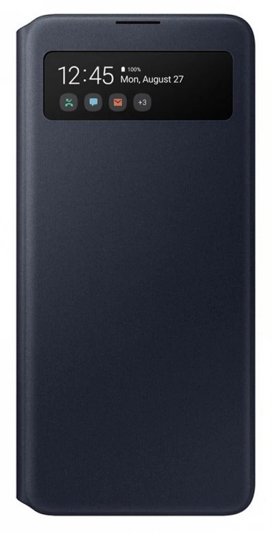 Gyári tok, Samsung Galaxy A41 A415, S-View ablakos oldalra nyíló, fekete, bliszteres, OSAM-EF-EA415PBEG