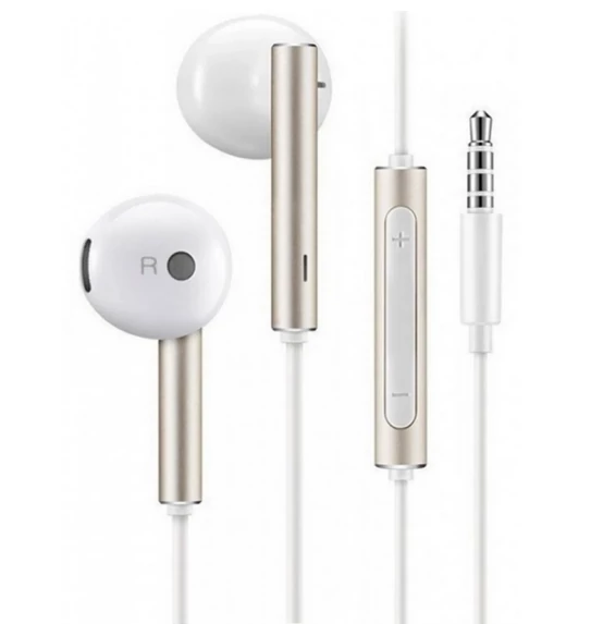 Headset, Huawei, AM116, sztereó, hangerőszabályzós, 3.5mm jack csatlakozóval, fehér-arany, gyári, csomagolás nélküli